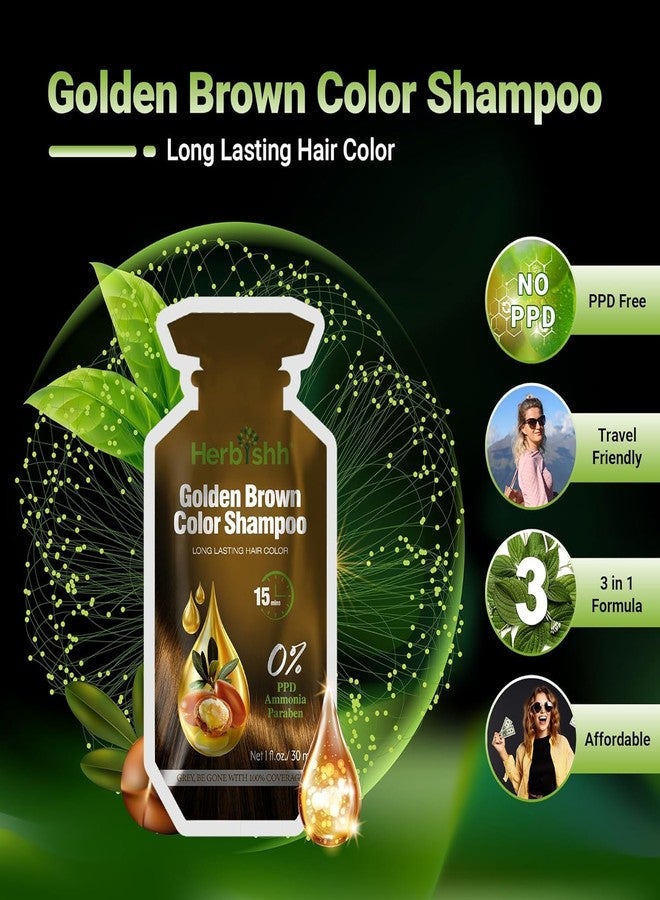 Herbishh Golden Brown Hair Shampoo, Hair Color for Gray Coverage, 3 in 1 Hair Dye Shampoo - champu para tenir el cabello, Colors in Minutes, Easy to Use PPD Free Pouch 30mlx10p - Image 2